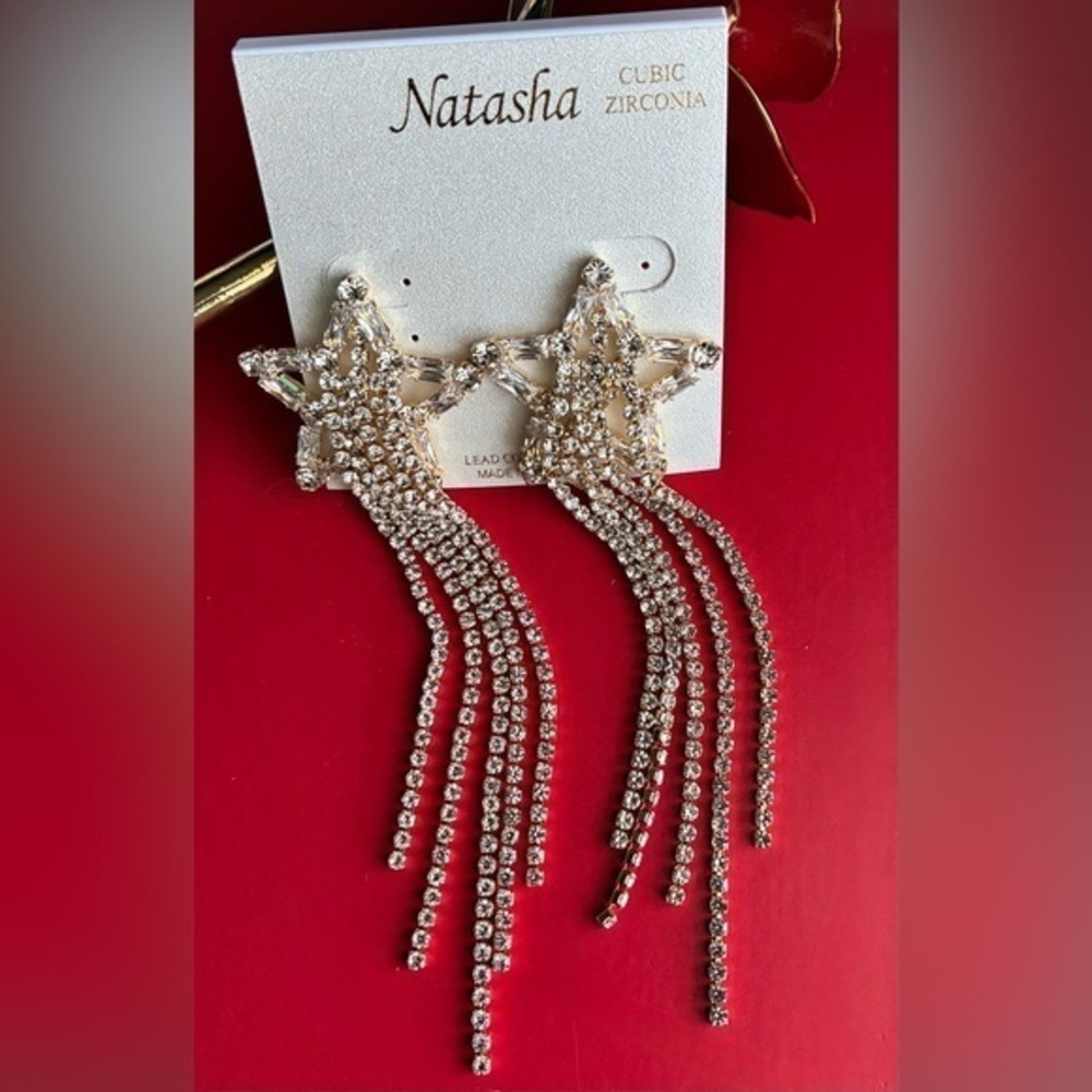 Natasha Couture Silver Star Cascade Earrings